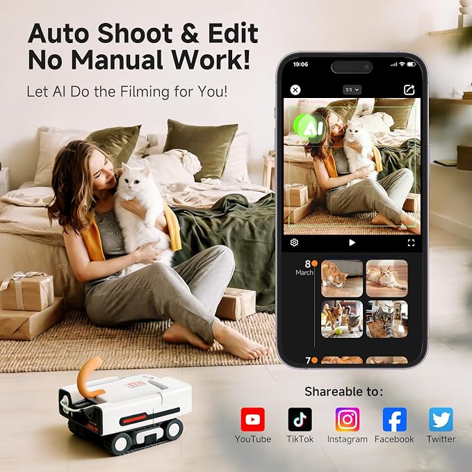 A3 AI Pet Companion Robot Pet Robot Camera Automatic Pet Tracking | Plastic | Pet, Child, Security, Elderly | Auto obstacle avoidance, Auto Recharge | 2K