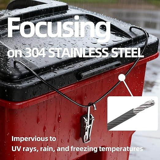 Trash Can Lock for Animals [Patent Pending] – 304 Stainless Steel Wire & Zero-Gap Tension Latch – Stops Raccoons, Dogs & Bears – Universal Garbage Can Lock for Outdoor Bins (Fits 20-100 Gal)