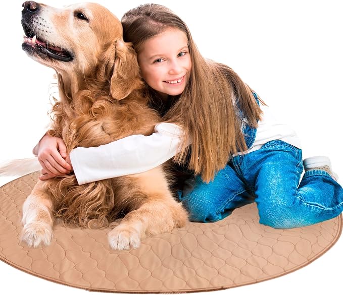Reusable Dog Pee Pad, Washable Waterproof Round 36 in Mat, 1 Pack | 36-inch round washable waterproof pee pad, reusable slip-resistant mat for dog potty training and whelping with quick-dry