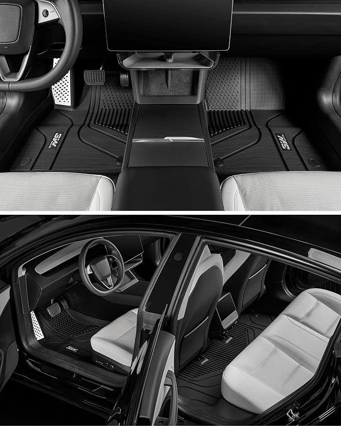 3W Tesla Model 3 Floor Mats 2026 2025 2024 with Metal Pedal, Full Set with Cargo Liner, Highland All Weather Custom Fit Rear Trunk Mat Accessories Black