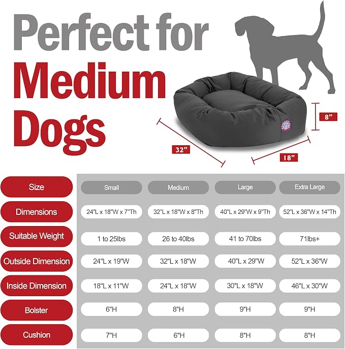 Majestic Pet Bagel Calming Dog Bed, 32 Inch Medium, Round, Washable, Gray | Cozy Soft Fluffy Donut Pet Bed with Spine Support for Head Rest – Anti-Anxiety Comfort for Puppies & Dogs, 32x23x7 Inches