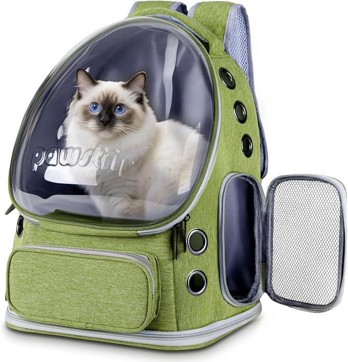 Cat Backpack Carrier Clear Bubble Window for Cats & Small Dogs up to 15 lb | Large Space Breathable Foldable Pet Carrier Airline Approved, Mesh Entry Safety Tether Washable Pad, Travel Hiking Outdoor