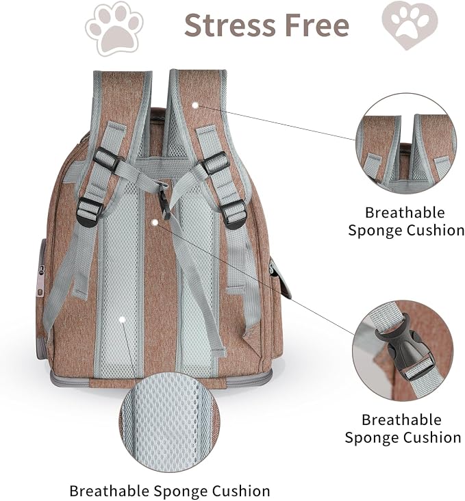 Cat Backpack Carrier for Cats and Small Dogs, Breathable Cat Bubble Backpack, Airline Approved Pet Travel Carrier for Hiking Camping Outdoor(Brown)
