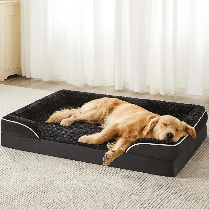 WNPETHOME Orthopedic Washable XXL Dog Bed for Senior Dog Cozy Sleep | Extra Large Waterproof Big Soft Dog Couch Sofa Bed for Dogs Relax with Removable Cover Supportive Pet Bed Black 54x36 Inch
