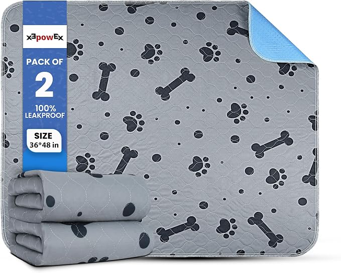 Washable Pee Pads for Dogs 2 Packs 36’’ x 48’’ Reusable Puppy Pads Waterproof Pet Mat Heavy Absorbent Leakproof Dog Playpen Mat for Crate, Whelping and Indoor Potty Training
