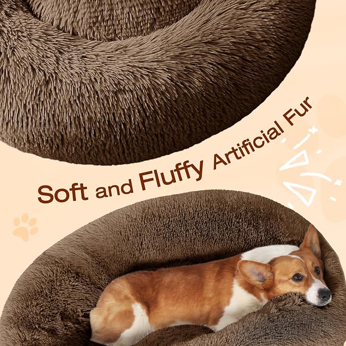 JOLLYVOGUE Dog Beds Large Sized Dog, Calming Anti-Anxiety Dog Bed, Fluffy Donut Cushion for Extra Large Pets (45")