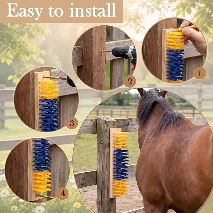 Mifoci 6 Pcs Livestock Scratching Brush Goat Scratcher Livestock Brushes, Goat Scratching Post with 24 Screws Wooden Self Grooming Brush for Small Goats, Sheep, Pigs, Cow, Horses