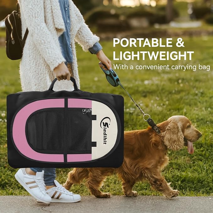 Sieidihit Dog Cat Pet Playpen Puppy Crate Cage Indoor Outdoor, Medium Pink | Nursing Rest Zone Recovering Pet Quarantine Room Portable Pop Up Easy to Set up lightweight Carrying Bag Wide applicability