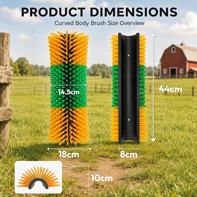 Bionic Curve Slim Livestock Scratching Brush for Cattle, Goats, Horses and Pigs - Space-Saving Farm Animal Scratcher Post, Narrow Mounted Livestock for Barns, Fences, Wooden Posts and Stall Corners