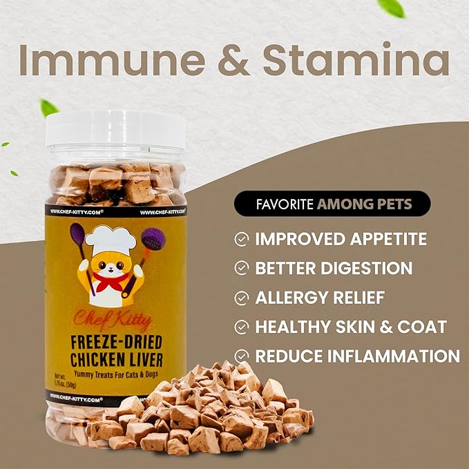 Chicken Liver Dog Treats | Freeze Dried Liver Treats for Dogs, 100% Human Grade, Single Ingredient | Grain-Free Kitten Treats, High Protein | No Additives or Preservatives | Tested in USA | 1.7 oz