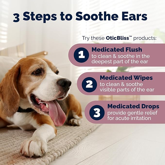 Vetnique Oticbliss Advanced Strength Dog Ear Infection Treatment Flush, Antiseptic Cat & Dog Ear Cleaner Solution Medicated with Chlorhexidine & Ketoconazole Helps with Ear Yeast (12oz Flush)