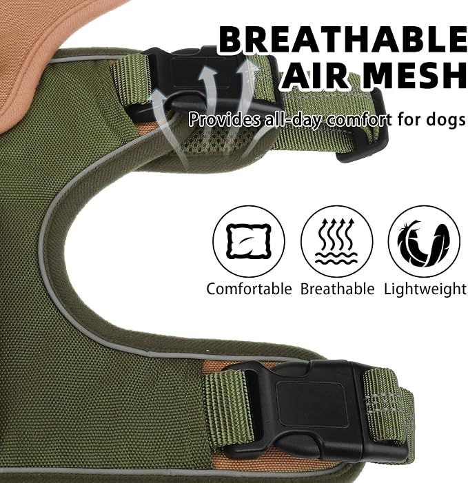 PUPTECK Escape Proof Dog Harness and Leash Set Upgraded No Pull Reflective Dog Vest with Lift Handle, Easy Control Pet Harness for Medium Large Dogs Training Walking Running, Green, XL