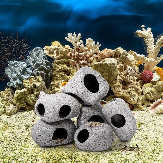 Eorbow 6 Pack Aquarium Decoration Rock Caves, Betta Fish Tank Hideaway, Hideout Stones House Decor for Cichlid Shrimp Territorial Fish Hiding Breeding Spawning, Fish Tank Ornaments