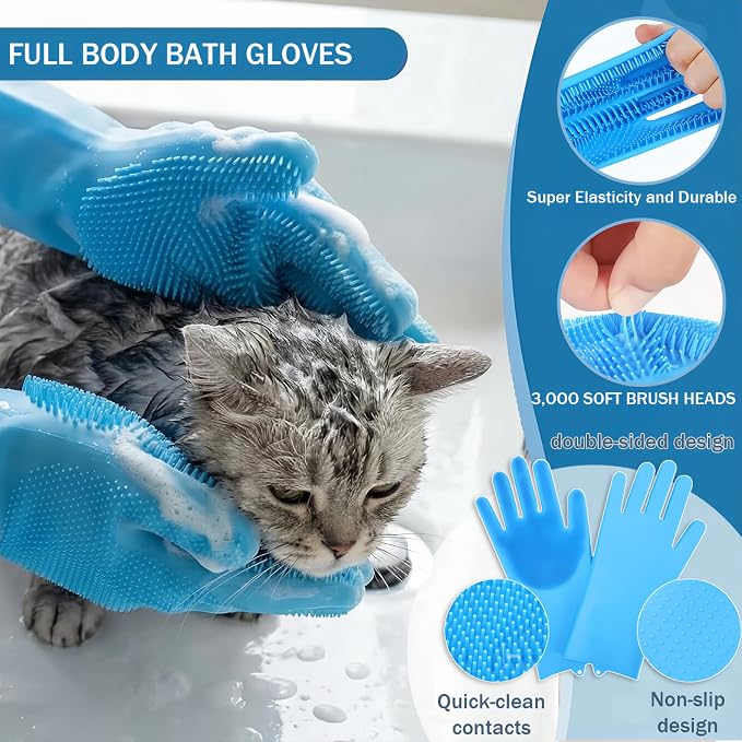 12PCS Dog Bath Kit & Dog Brush Kit for Dogs & Cats - Professional Pet Grooming Tools Set with Shedding Brush, Bath Scrubber, Dematting Comb & Storage Bag - Complete Dog Washing Essentials, Blue