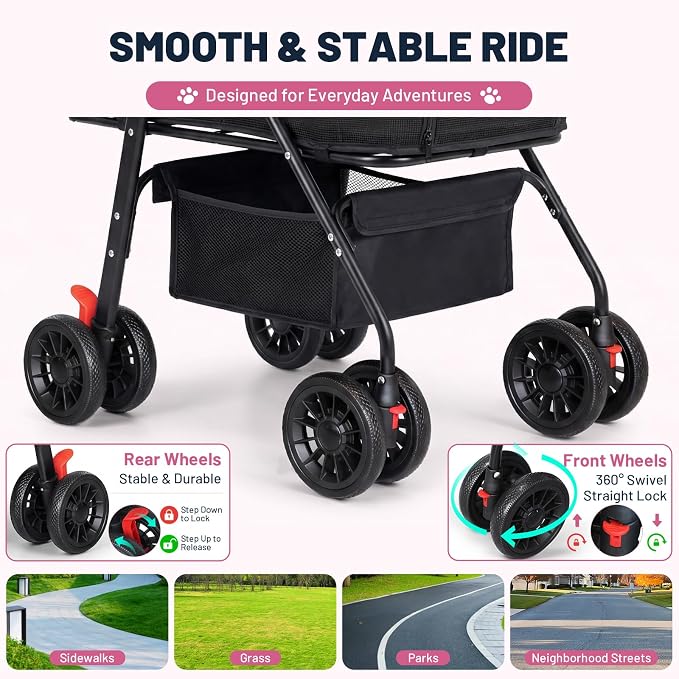 Dog Stroller for Small Dogs, Panoramic Mesh Pet Cat Stroller with Detachable Carrier, Foldable Pet Stroller up to 35 lb, with Safety Tether, Puppy Doggie Stroller for Medium Dogs 20 lbs Grey