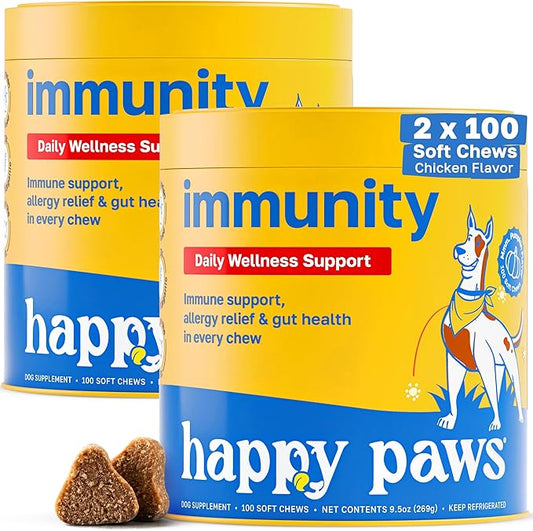 Happy Paws Turmeric Supplement for Dogs, Daily Wellness & Immunity Support for All Breeds & Ages, Made with Turmeric, Colostrum & Turkey Tail Mushrooms, Pumpkin Flavor, Non GMO, 200 Soft Chews