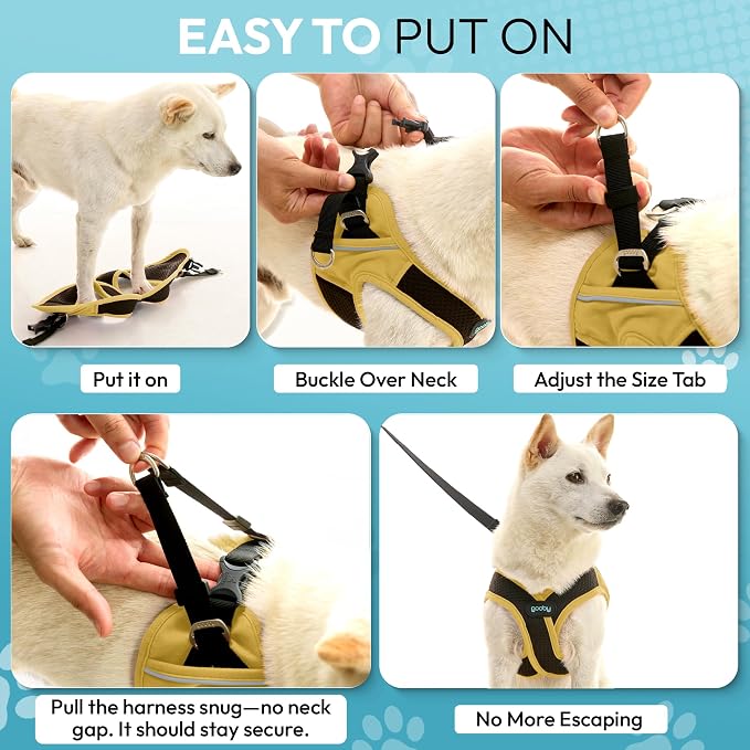 Gooby Escape Free Easy Fit X Step-in Dog Harness, Miami Yellow, Large | Patented escape-free, tightens on back-out; Choke-free X-frame + V-neck; Quick-release buckle; Reflective trim