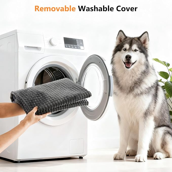 KISYYO Orthopedic XL Dog Beds for Extra Large Dogs with Removable Washable Cover and Removable Pillow for Crate,Waterproof Extra Large Dogs Mat, Grey, 41x27