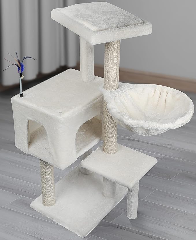 AIWIKIDE Cat Tree Has Scratching Toy with A Ball Activity Centre Cat Tower Furniture Jute-Covered Scratching Posts,Beige