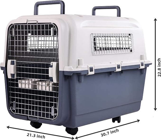 Elevon Plastic Kennels Pet Carrier Rolling Plastic Airline Approved Wire Door Travel Dog Crate, Large (30.7" L x 21.3" W x 22.8" H)
