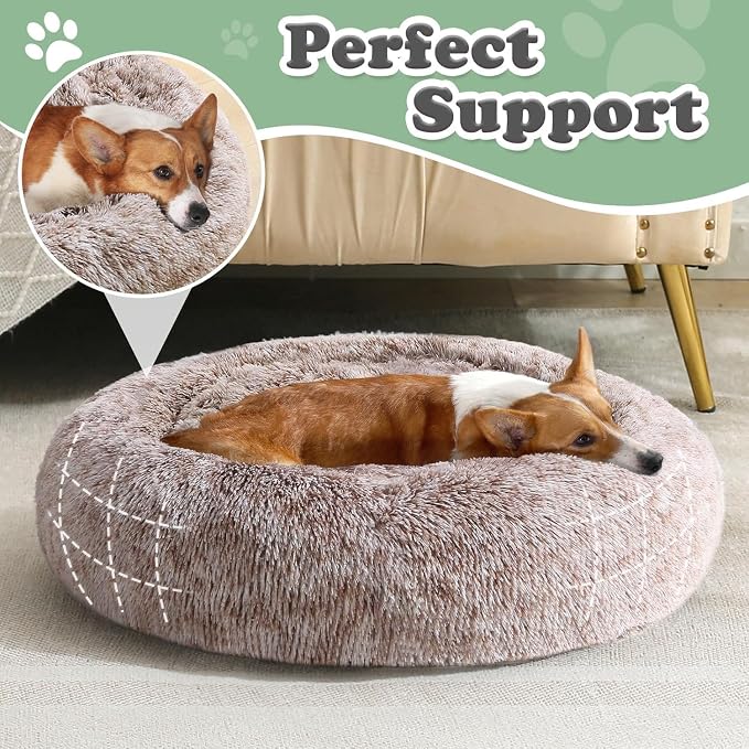 JOLLYVOGUE Dog Bed, Calming Anti-Anxiety Large Dog Bed, Fluffy Donut Cushion for Medium and Large Pets (27"/30"/36")