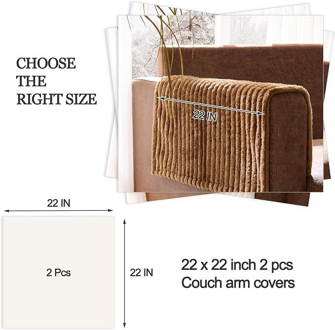 100% Waterproof Couch Arm Covers 2pcs, Fuzzy Chair Arm Covers Thick Soft Recliner Chair Armrest Protectors, Non-Slip Couch Armrest Cover Pet mats for Sofa (Coconut, 22" x 22" 2 Pack)