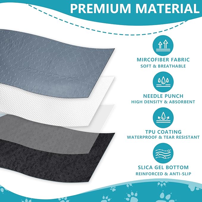 Bunlitent Washable Guinea Pig Cage Liner, 24x47 (3 Pack), for Small Animals | Waterproof, Reusable, Anti Slip, Guinea Pig Bedding Fast and Super Absorbent Pee Pad for Midwest Cage Area, Grey