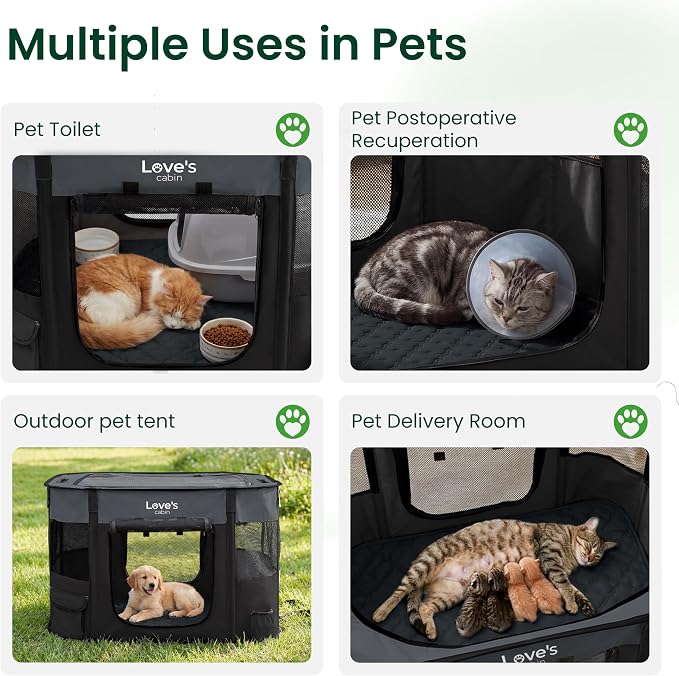 Love's cabin Dog Playpen Cat Pet Puppy Pen,Portable Playpens for Dogs Indoor Outdoor Travel Camping Use,Foldable Kennel Tent Crate for Rabbit Small Animals with Carrying Case (Grey with Pad, Small)