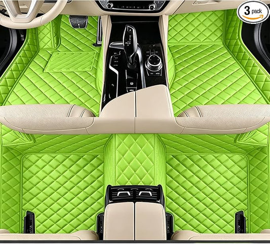 Custom Photo & Text Car Floor Mats, Upload Your Design/Name, Leather All-Weather Liners DIY Compatible with 99% of Vehicles - Green