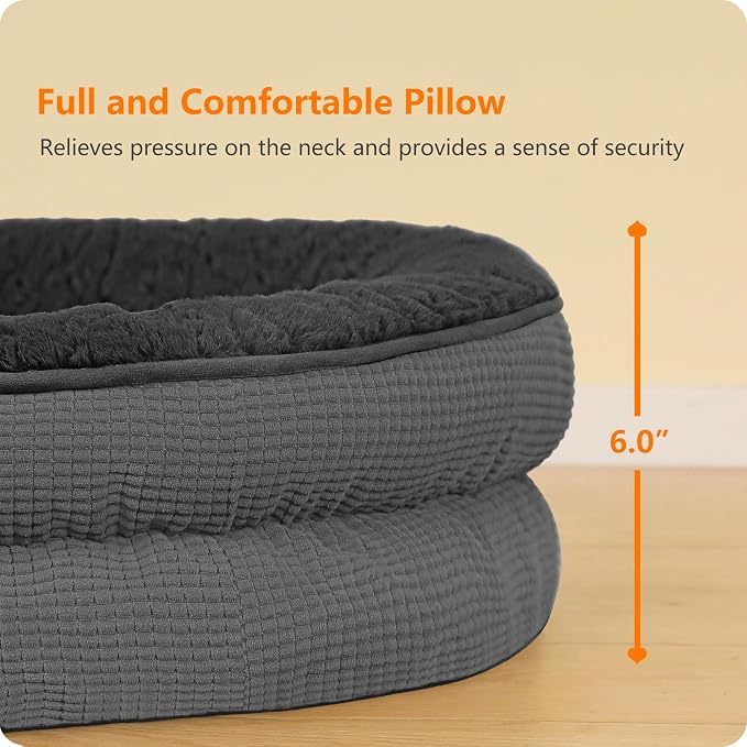 Dwanton Orthopedic Dog Bed for Medium Dogs with Gel Memory Foam, Waterproof Dog Sofa, Washable Pet Bed with Four Sided Bolster Cushion, Removable Cover & Non-Slip Bottom, 36", Plush-Dark Grey