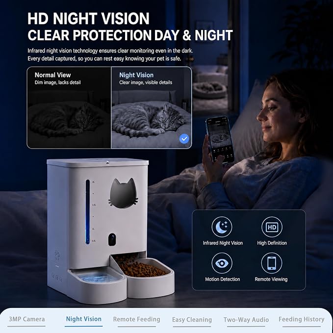 Waithem Automatic Cat&Dog Feeder and Waterer with Camera | 2K Video, 5L Food Capacity and 4L Water Station, 5G/2.4GHz Wi-Fi Control, 2 Weeks Capacity