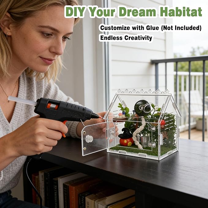 16Pcs Jumping Spider Enclosure Kit, 5.9"x3.9"x5.1" Arboreal Tarantula Habitat with Magnetic Lock & Decor, Acrylic Terrarium Complete Starter Kit for Small Spider, Praying Mantis, Reptile, Insect Cage