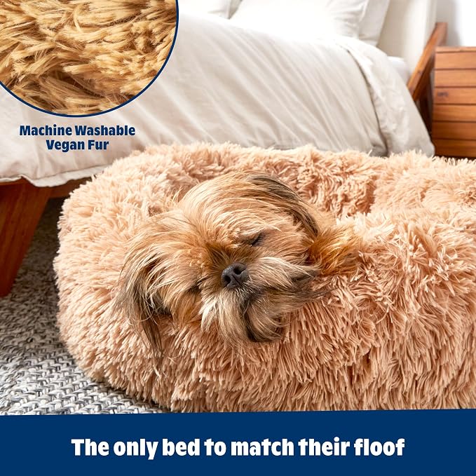 Barkbox Dog Bed Memory Foam Donut Cuddler - Calming Orthopedic Joint Relief Fur Crate Lounger for Pets, Machine Washable + Removable Cover, Waterproof Lining, Includes Toy - Larger Pets - 65lbs | Calming Orthopedic Joint Relief Furry Crate Lounger for ...