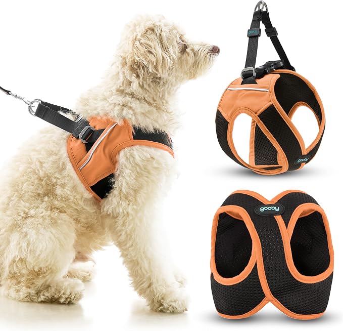 Gooby Escape Free Easy Fit X Step-in Dog Harness, Atlanta Peach, X-Large | Patented escape-free, tightens on back-out; Choke-free X-frame + V-neck; Quick-release buckle; Reflective trim