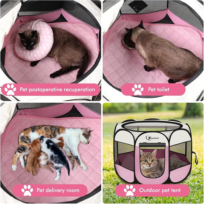 Sieidihit Dog Cat Playpen Tent Crate Cage with Washable Pee Pad, Small Pink | Pet Nursing Enclosure Camping Rest Zone for Recovering Pets New Pet Quarantine Room Portable Pop Up Easy Set up lightweight