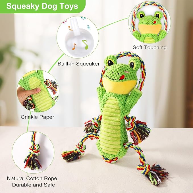 Drmstow Interactive Chew Proof Dog Toys for Boredom & Anxiety - Plush with Squeaker & Crinkle Sound & Ropes for Small, Medium, Large Dogs