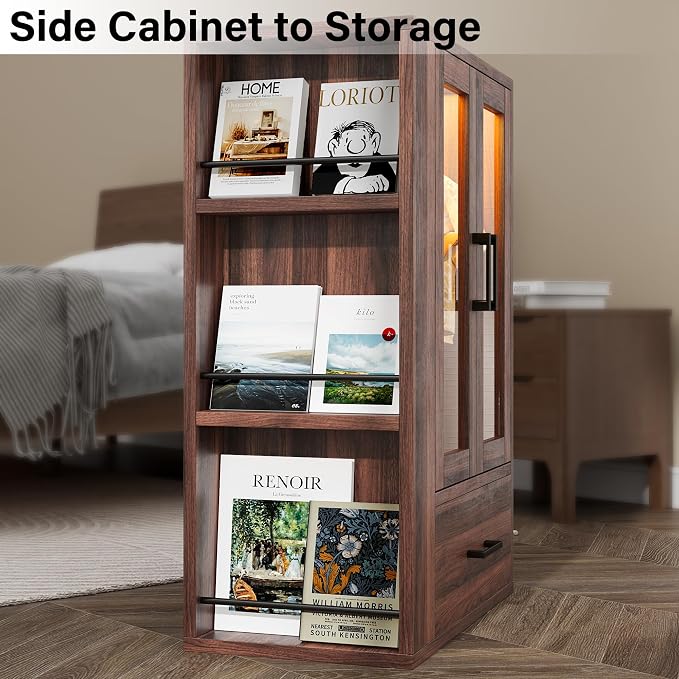 kepptory Pet Wardrobe Closet with LED Light, Side Storage Shelves & Drawer, Walnut Pet Clothes Organizer Cabinet with Hanging Rod, Multi-Functional Pet Closet for Dogs & Cats Clothing, Toys | Walnut Pet Clothes Organizer Cabinet with Hanging Rod, Multi...