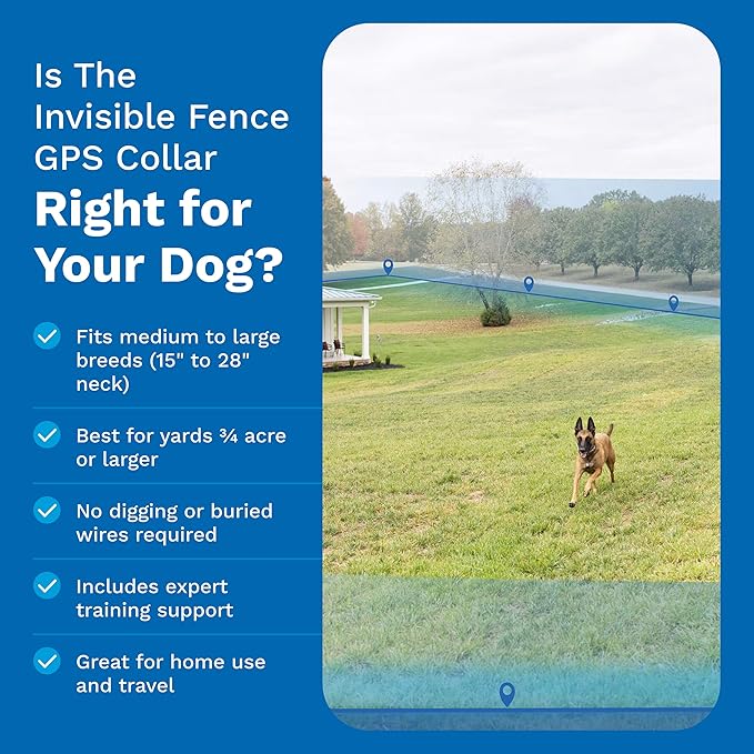 Invisible Fence GPS Dog Fence & Tracking Collar - Wireless - Smart Dog Collar with App Controlled Tracking - Fits Medium & Large Dogs Neck 15"-28" Waterproof