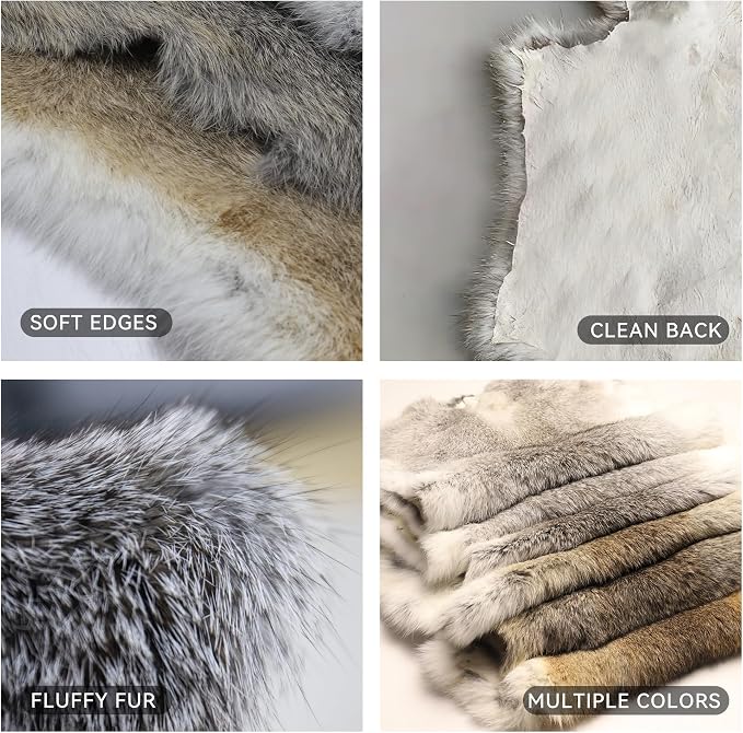 Craft Rabbit Fur Pelt Skin Genuine Tanned Animal Hide with Sewing Quality Leather 12" by 14" for Decoration DIY Crafts Cat Dog Toys Fur Fabric（8Pcs, Straw Yellow）