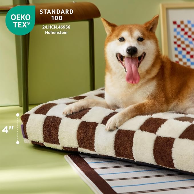 LE SURE Cute Aesthetic Bed Medium Size Dog,Jacquard Thick Pet Pillow 30x20 | Shredded Chopped Foam,Modern Plush Crate Cushion Gift for Medium Size Dog, Waterproof Washable Cover, Nonslip Bottom, Brown