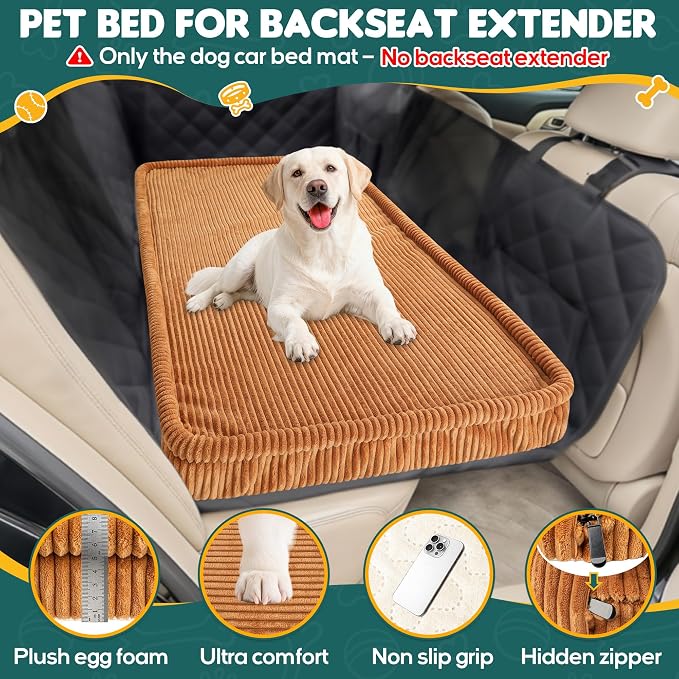 Loiion Dog Car Bed, Non-Slip Backseat Extender Pet Mat 50"x24.6"x2" | Removable, Washable Dog Bed With Waterproof Liner Protects Car Seats, Anti-Slip Travel Bed For Dogs