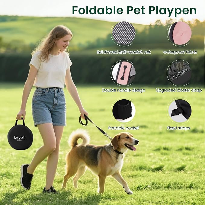 Love's cabin Pet Puppy Dog Playpen, Medium Dog Tent Crates Cage Indoor/Outdoor, Portable Exercise Playpen for Cat, Foldable Pop Up Dog Kennel Playpen with Carring Case (M, Pink)
