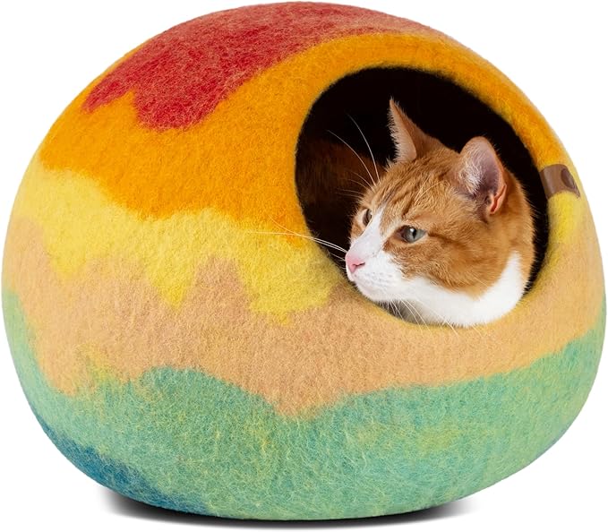 Cat Cave – Premium Felt Cat Bed Enclosure for Indoor Cats, Handmade Merino Wool (Tucson Sunset, Large)