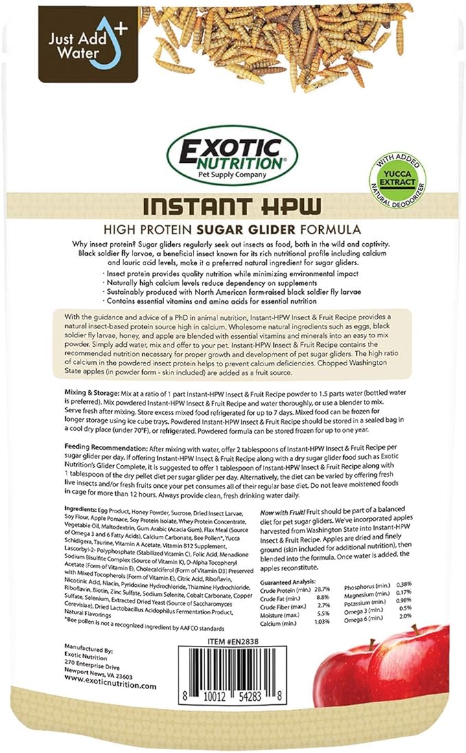 Exotic Nutrition Sugar Glider Essential Deluxe Food Starter Package - Chicken Based High Protein Kibble, Healthy Dried Vegetable Mix, Instant-HPW Enriched Powdered Diet