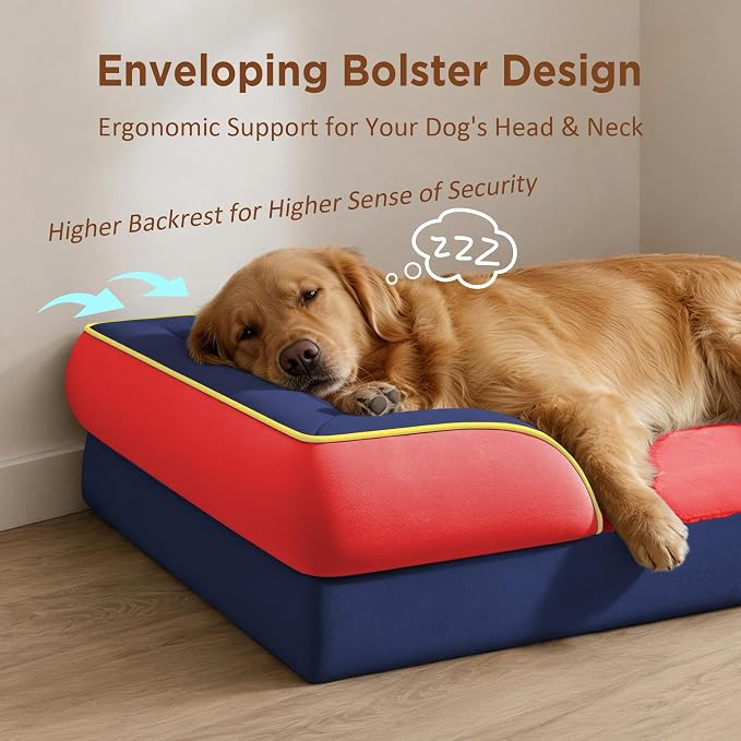 Comfort Expression Orthopedic Dog Beds for Large Sized Dog with Bolster | Waterproof Dog Couch Bed with Washable Cover & Non-Slip Bottom, Supportive Egg Crate Foam Large Pet Bed, 36x27 Inch