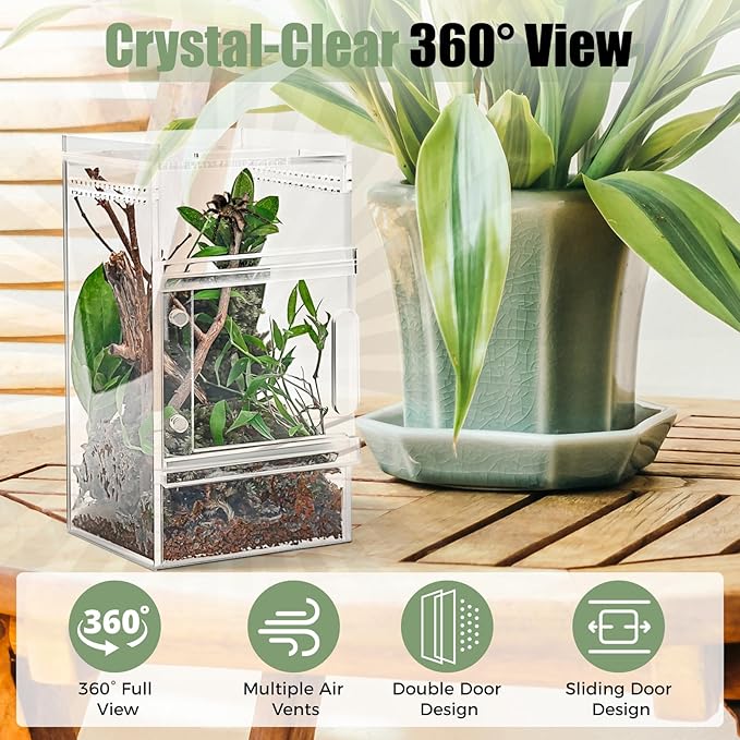 Pre-Assembled Jumping Spider Enclosure 3x3x6 Inch Acrylic Spider Cage Insect Terrarium Bug Enclosure Tarantula Enclosure Reptile Terrarium for Snail, Mantis, Lizard, and Small Reptiles
