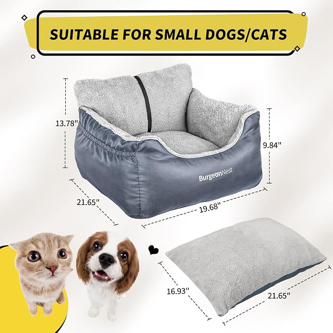 Dog Car Seat for Small Dogs & Cats Under 25 lbs, Grey