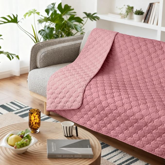 gogobunny Waterproof Dog Blankets for Large Dogs, Pet Bed Cover Breathable | Washable Pee Pads, Quilted Throw Blanket, Furniture Protector for Couch Sofa Bed Car, 82x82 Inch Dark/Light Pink