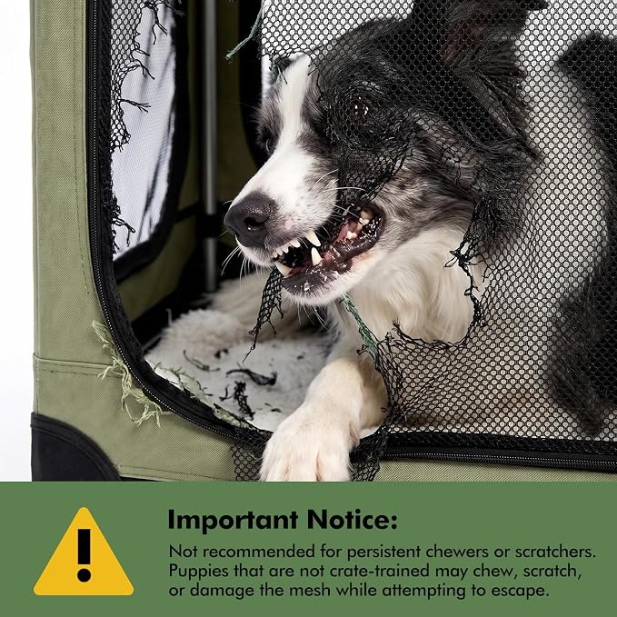 Veraste 42" Soft Collapsible Travel Dog Crate for Large Dogs,Green | 4-Door Foldable Travel Crate,breathable mesh, foldable with storage bag