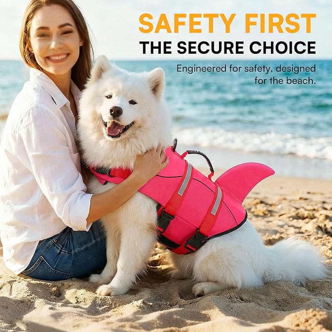 Dog Life Jacket High Flotation, Reflective Dog Life Vest for Swimming, Adjustable Dogs Life Preserver Rescue Handle Spring Summer Pool for Small, Medium, Large Dogs (Rosepink,M)